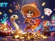 Experience thrilling gameplay at 8XBET with vibrant characters celebrating on a treasure of coins.