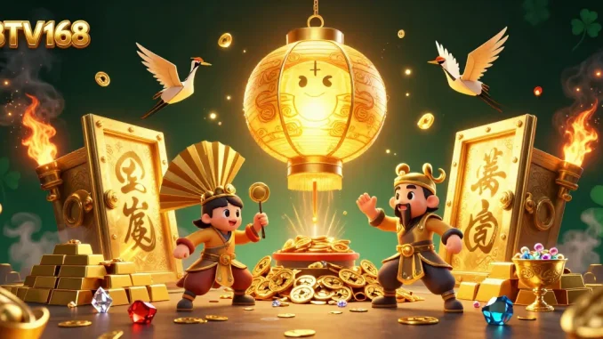 BTV168 illuminates a thrilling night market casino scene filled with gold treasures and lucky symbols.