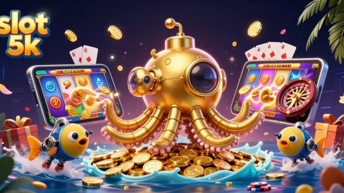 Experience thrilling wins at slot 5k with our fantastical underwater casino illustration.