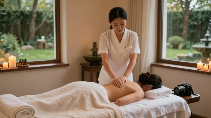 마사지 치료 중인 모습, 편안한 스파 환경에서 진정한 휴식을 제공합니다.