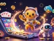 LIGALGO astronauts celebrate casino wins with colorful slot games and exciting poker action.