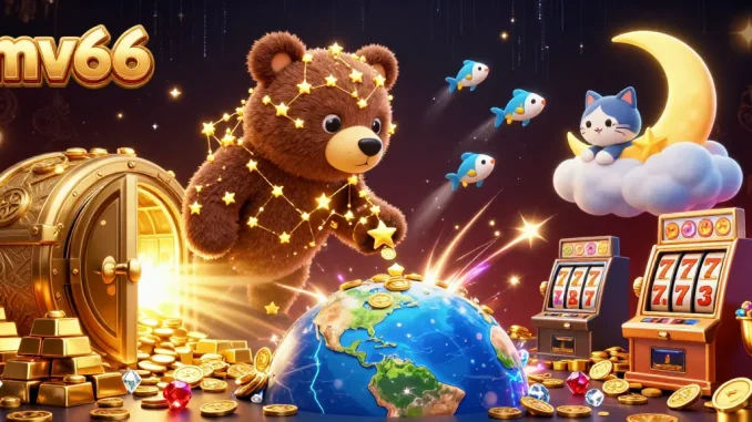 Experience MV66's thrilling online games and rewards as the golden bear scoops coins.