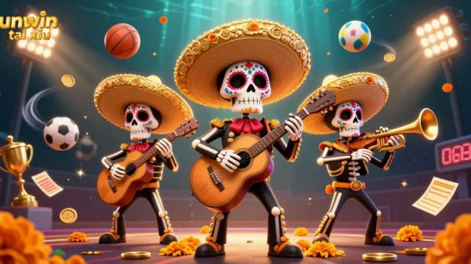 Bet on exciting matches with Sunwin tài xỉu featuring skeleton mariachi band and dynamic game elements.