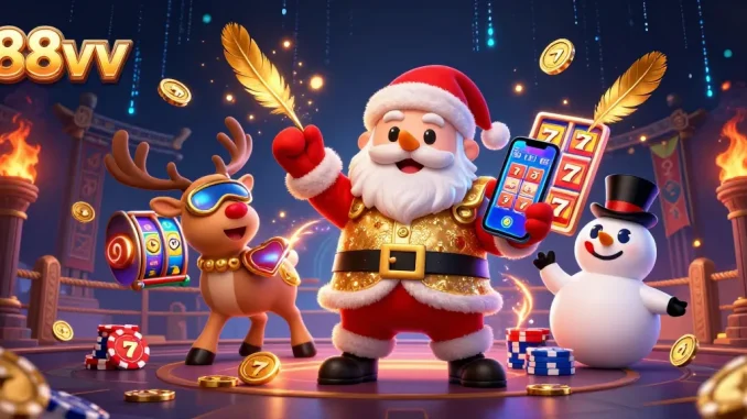 Experience the thrill of 88vv slots with Santa and his friends in this vibrant casino scene.