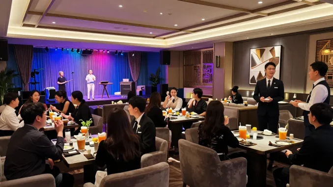 강남 구구단의 고급스러운 분위기와 프라이빗 룸을 보여주는 장면