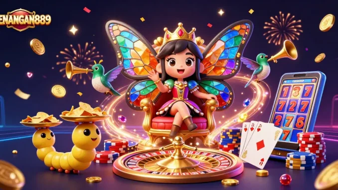 Experience the gaming magic of KENANGAN889 with 3D casino elements and vibrant visuals