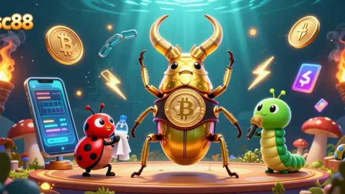 Engage in exciting gameplay with sc88 as a golden stag beetle takes on challenges in a vibrant casino world.