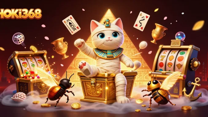 Experience HOKI368's thrilling gaming adventure with vibrant casino elements and characters in a dynamic 3D scene.