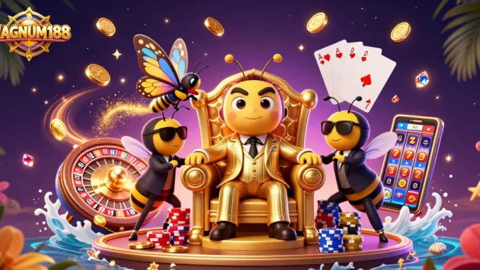 Experience thrilling gameplay at MAGNUM188 with vibrant 3D illustrations showcasing a casino scene.