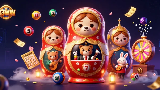 Experience the vibrant world of 33WIN with playful bears, bouncing lottery balls, and exciting casino elements.