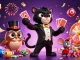 Watch the stylish panther in tuxedo deal cards at jun88's vibrant casino scene filled with excitement.