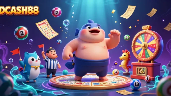 Experience excitement with IDCASH88 in this lively 3D illustration of underwater lottery fun.