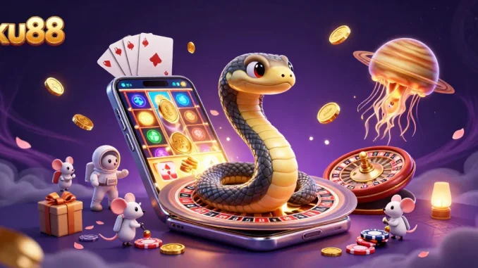 Bet with ku88 as astronaut mice engage in cosmic roulette with a golden jellyfish dealer.