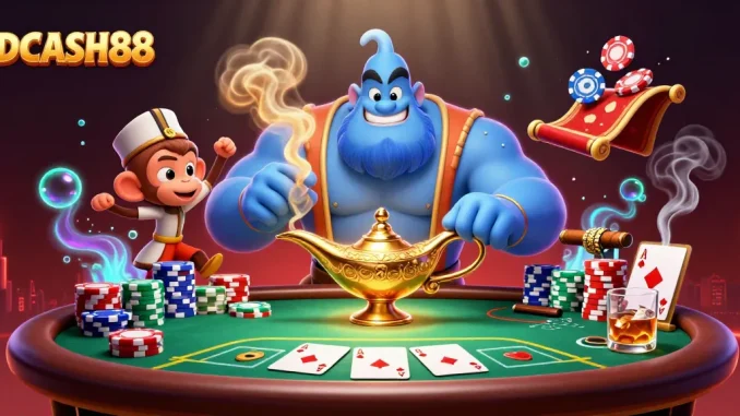 Experience thrilling gameplay at IDCASH88 with vibrant casino imagery and dynamic poker action.