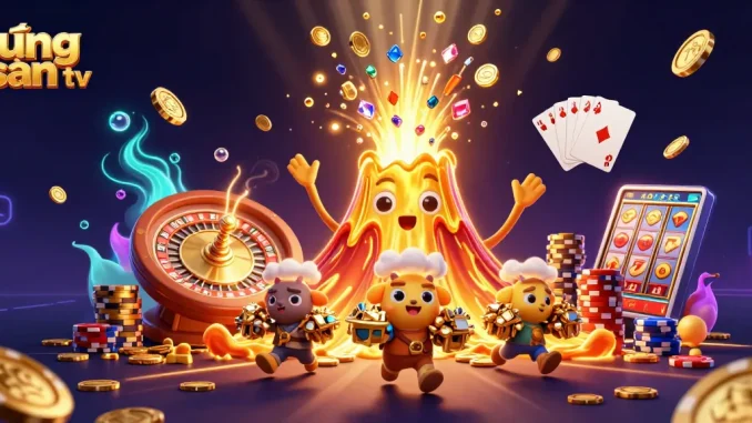 Enjoy the excitement with lương sơn tv as treasures explode from a golden volcano!