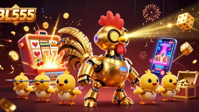 Engage with BL555's exciting gaming world, featuring detailed characters and vibrant casino elements.