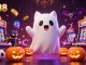 MM88 showcases thrilling gameplay with a friendly ghost cat in a casino adorned with glowing jack-o-lanterns.