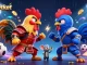 Enter the exciting world of 789betket with dynamic cartoon roosters in a fierce standoff amidst vibrant gaming elements.