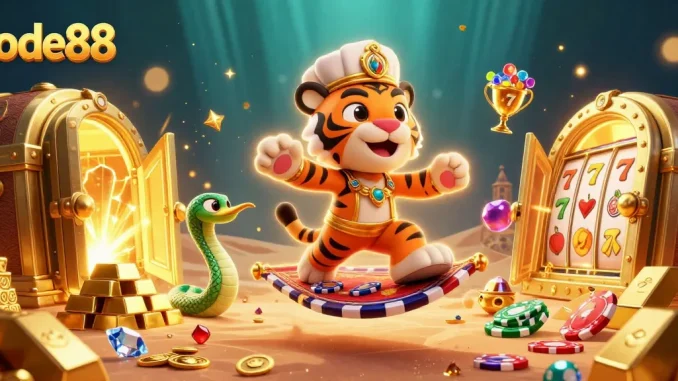 Engage in thrilling slot gameplay with lode88's vibrant casino scene featuring rich treasures.