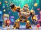 BL555's animated golden gorilla mech showcases thrilling slot game excitement with coins bursting forth.