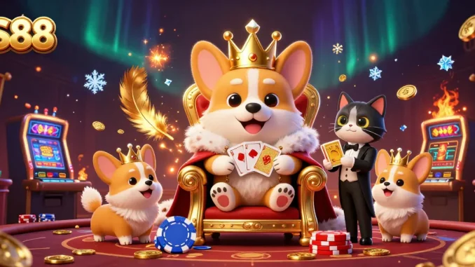 S88 engages players with a royal gaming experience featuring a corgi in a casino setting.