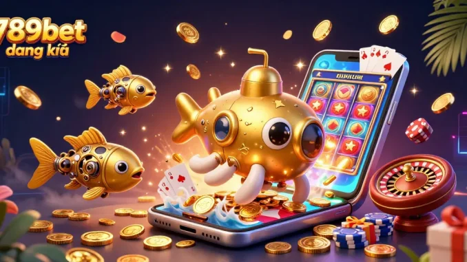 Engage with the vibrant gambling world at 789bet đăng ký featuring a dynamic casino scene with a kraken submarine and slot games.