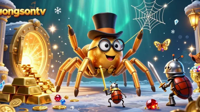 luongsontv showcases an engaging scene where a golden tarantula weaves threads in a vibrant casino.