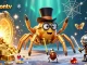luongsontv showcases an engaging scene where a golden tarantula weaves threads in a vibrant casino.